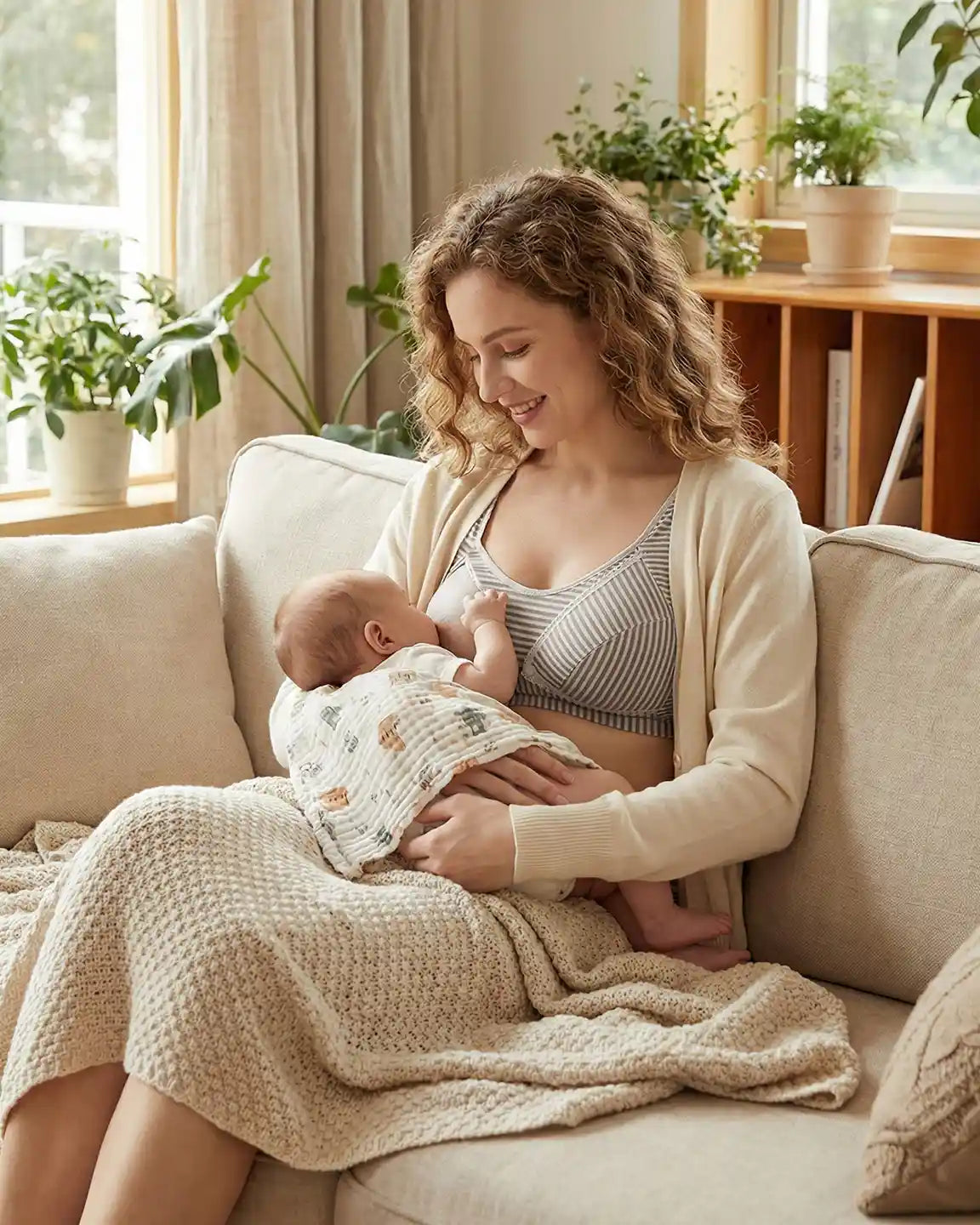 Button-Front Cotton Nursing Bra