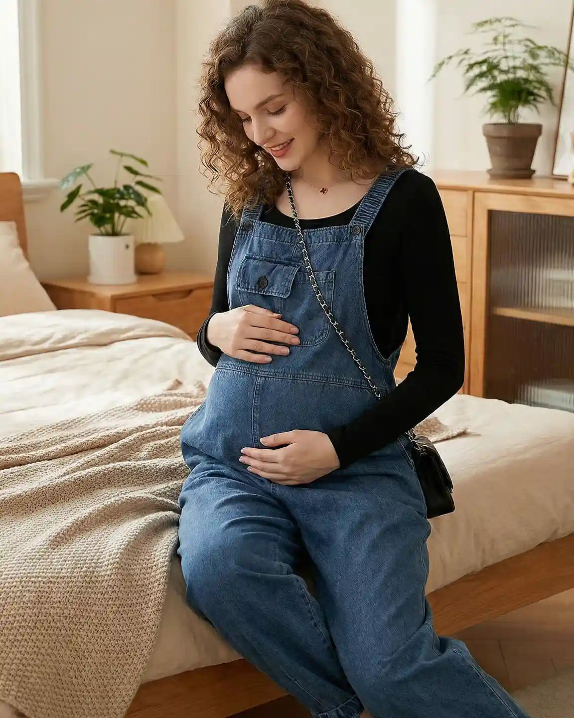 Loose-Fit Denim Maternity Overalls