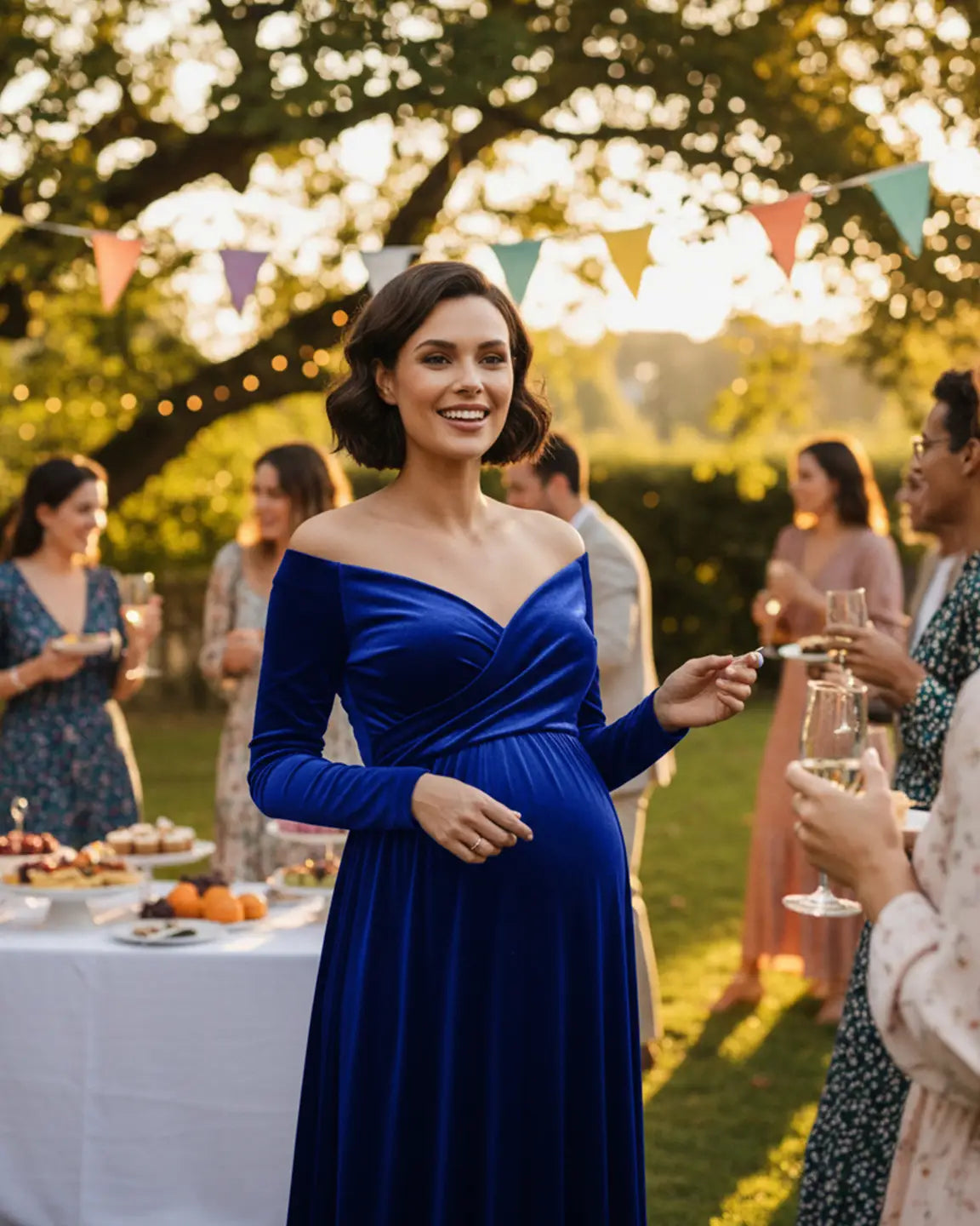 Off-Shoulder Velvet Maternity Gown