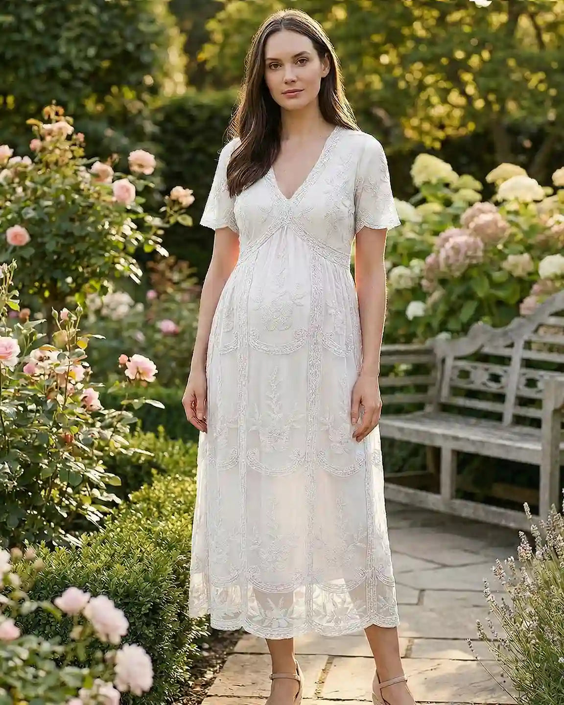 Lace Swing Maternity Midi Dress