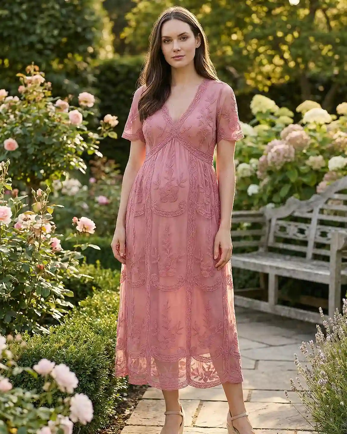 Lace Swing Maternity Midi Dress