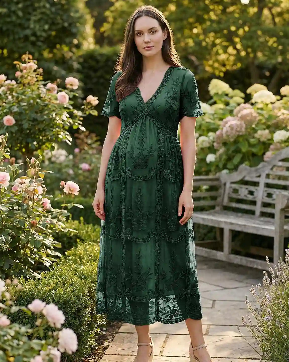 Lace Swing Maternity Midi Dress