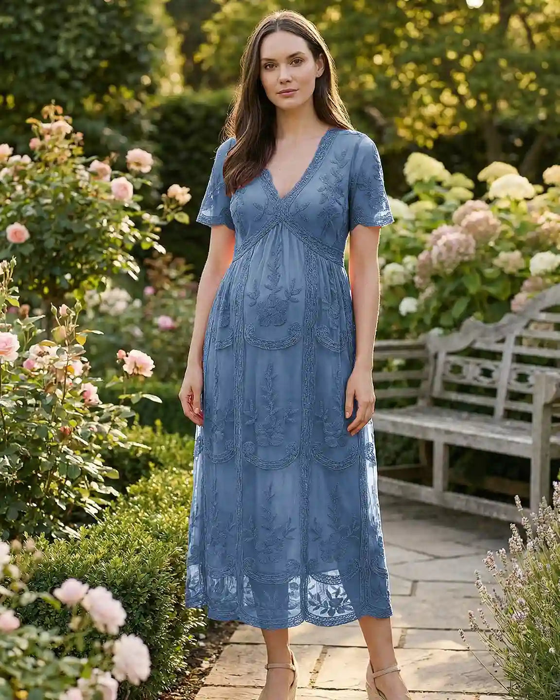 Lace Swing Maternity Midi Dress