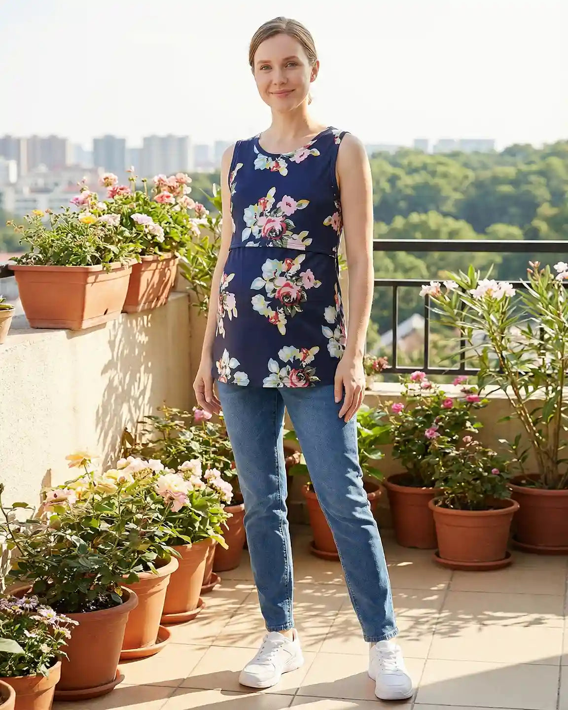 Sleeveless Floral Nursing Maternity Top