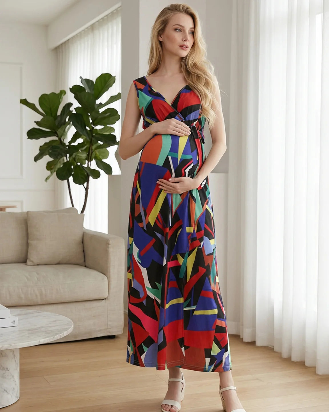 Tie Detail Casual Maternity Maxi Dress