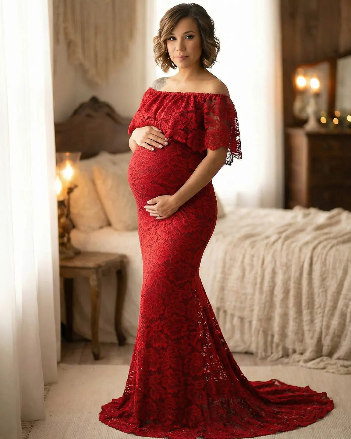 Lace Fitted Mermaid Maternity Gown