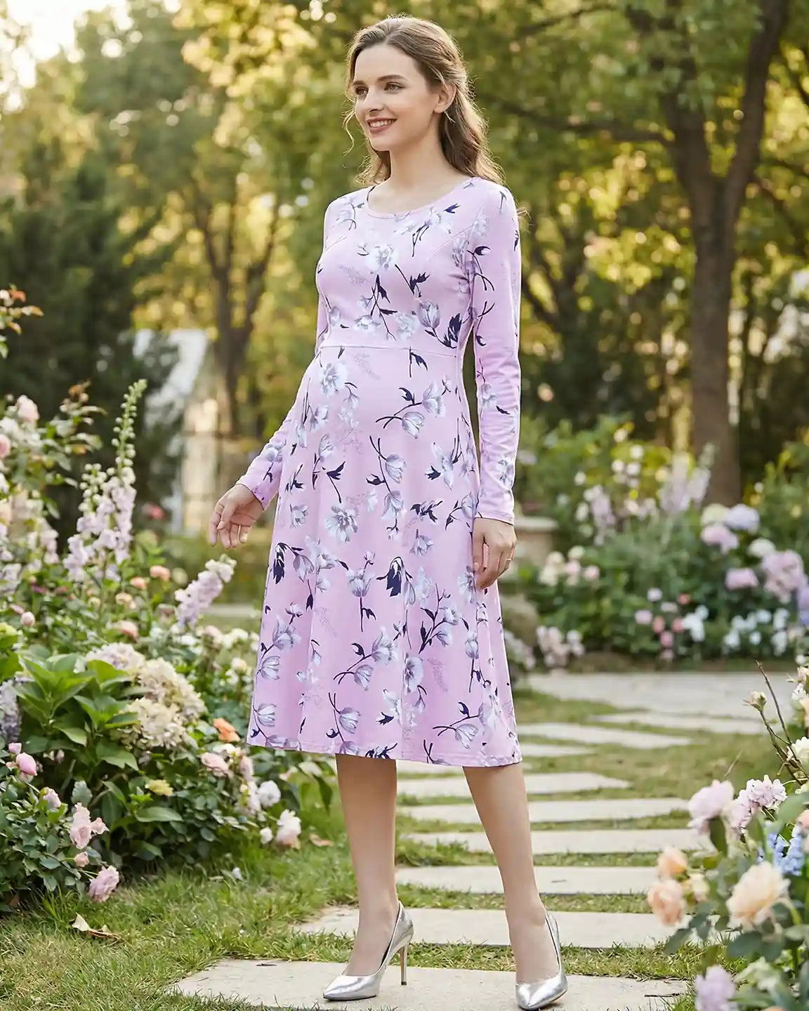 Scoop Neck Floral Nursing Dress