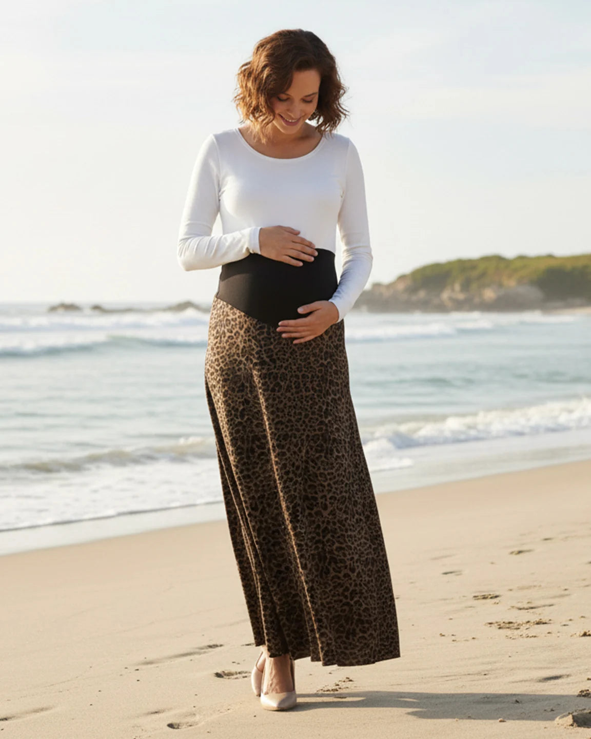 Trendy Leopard Print A Line Cut Maternity Maxi Skirt