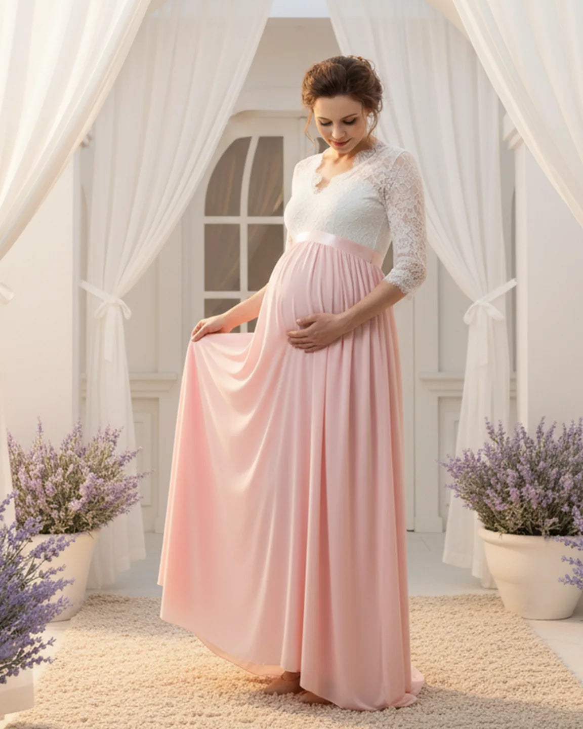 V-Back Bow Two-Tone Formal Maternity Gown