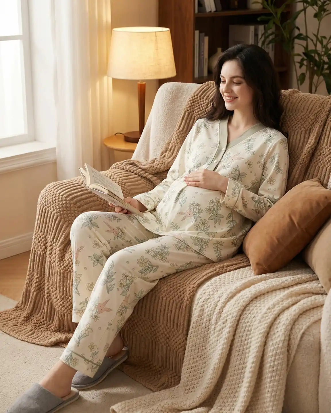 Easy Access Plant Print Maternity Sleepwear Set