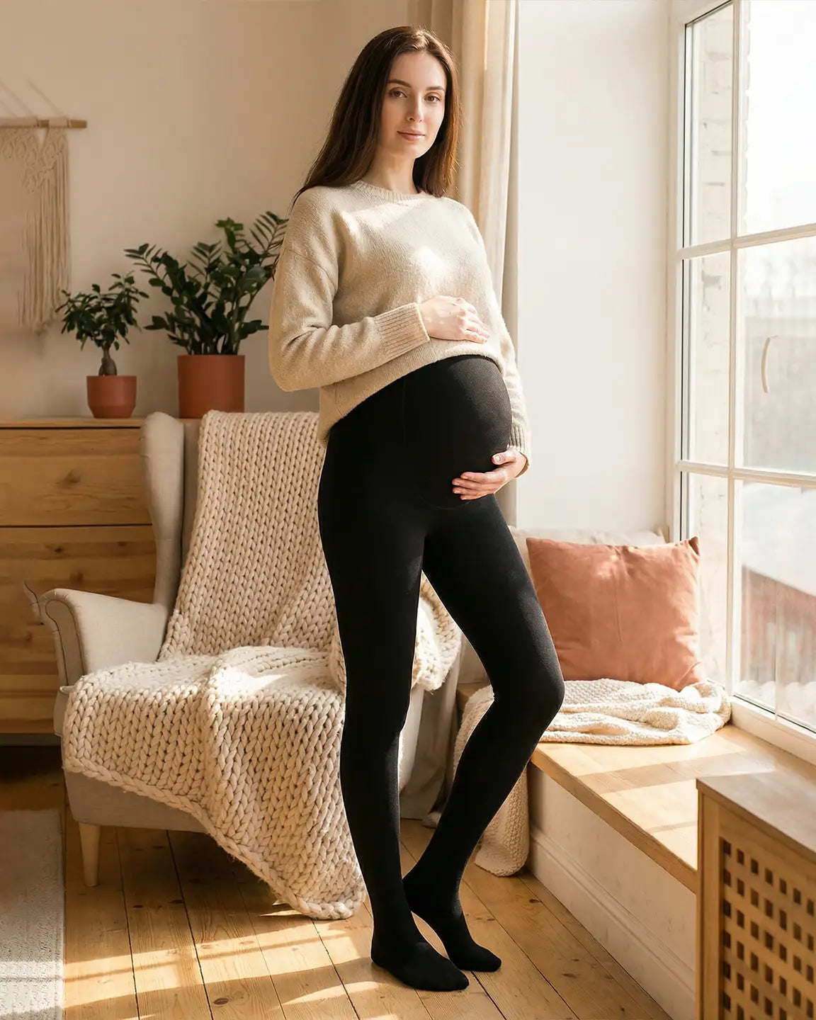 High-Waist Belly Support Footless Design Maternity Leggings