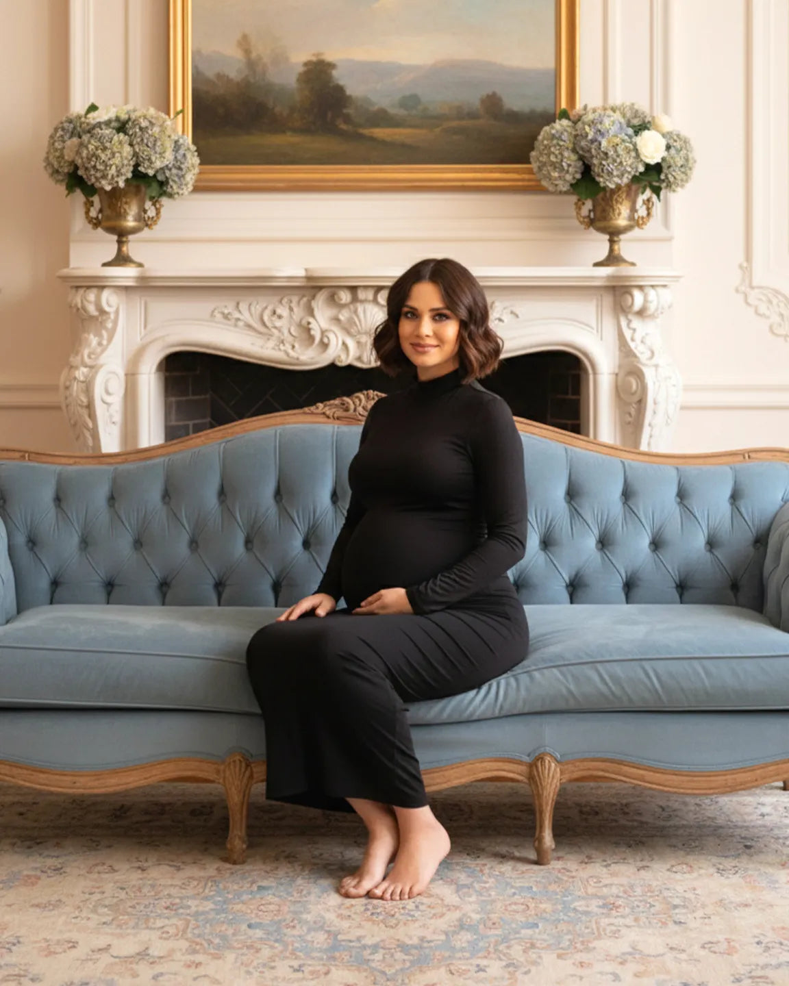 Mock-Neck Bodycon Maternity Maxi Dress