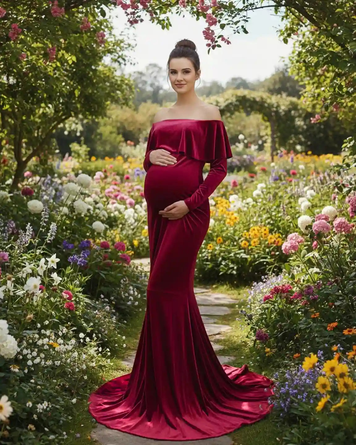 Off-Shoulder Fitted Maternity Photoshoot Dress