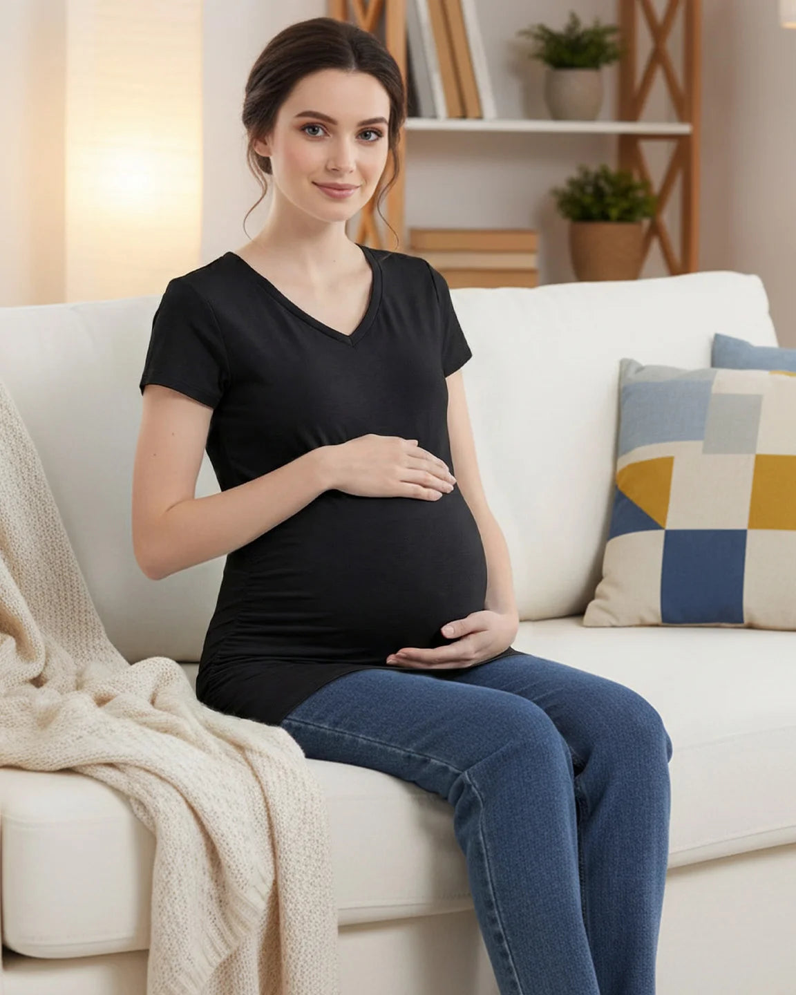 Short Sleeve Ruched Slim Fit Maternity Top