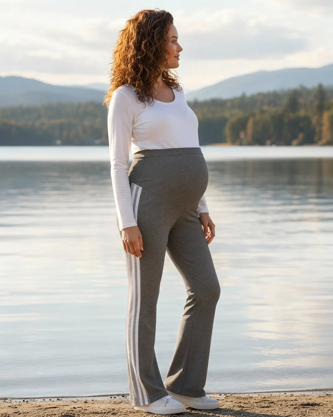 Slitted Side Hem Flared Maternity Pants