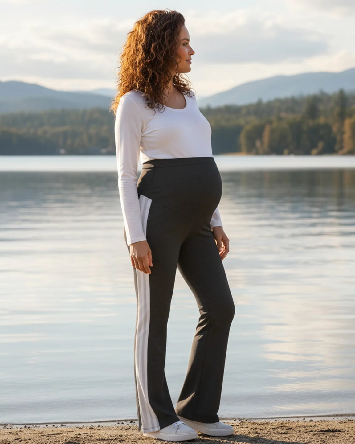 Slitted Side Hem Flared Maternity Pants