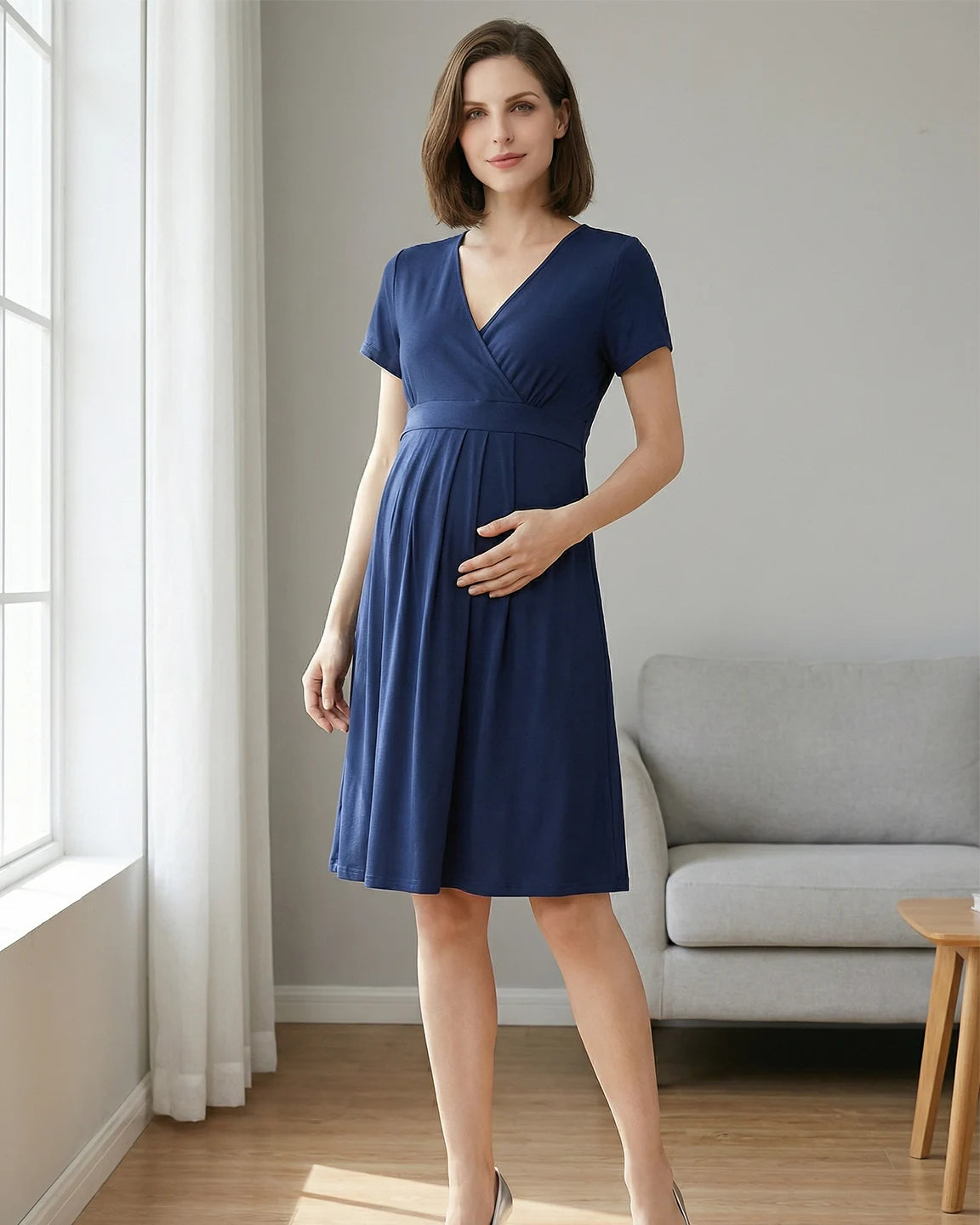 V-Neck A-Line Maternity & Nursing Dress
