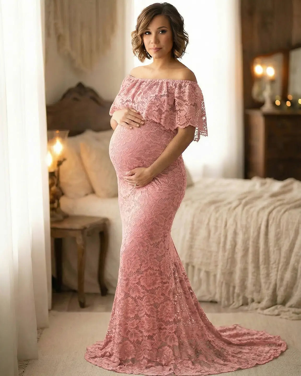 Lace Fitted Mermaid Maternity Gown