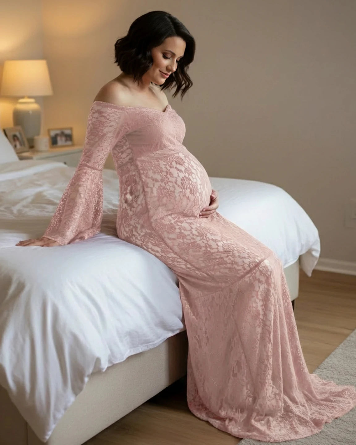 Bell Lace Sleeve Trailing Maternity Gown
