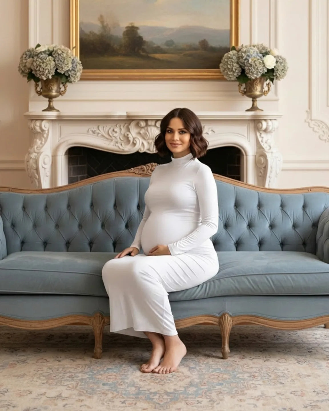 Mock-Neck Bodycon Maternity Maxi Dress