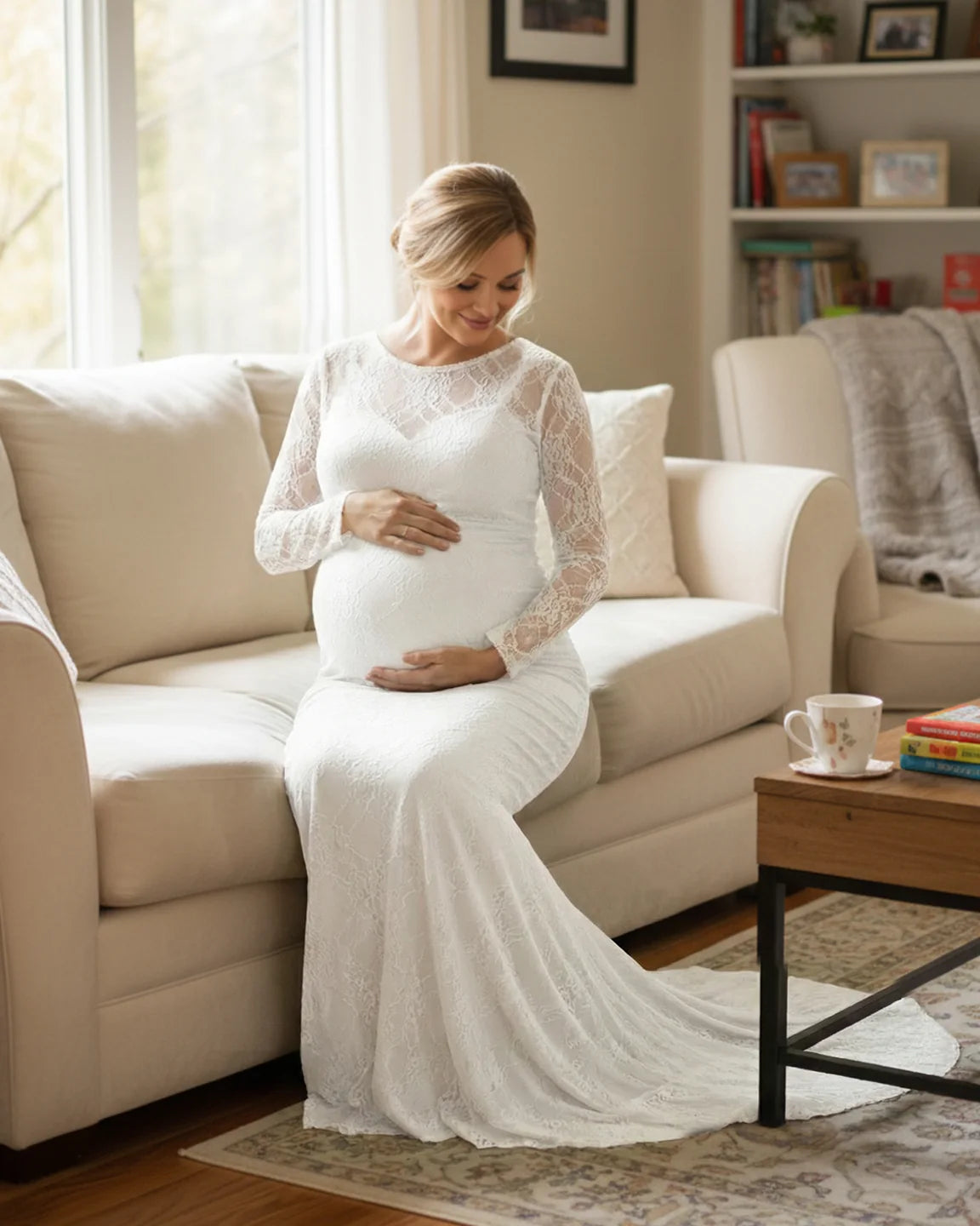 Sheer Lace Trumpet Maternity Photoshoot Gown