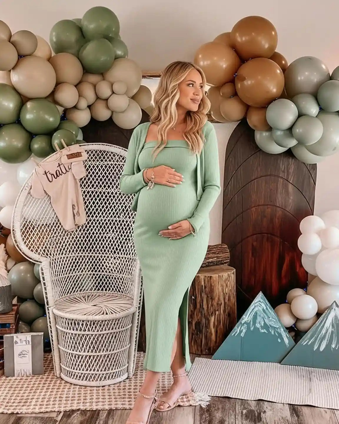 Knitted Two-Piece Bodycon Maternity Midi Dress Set