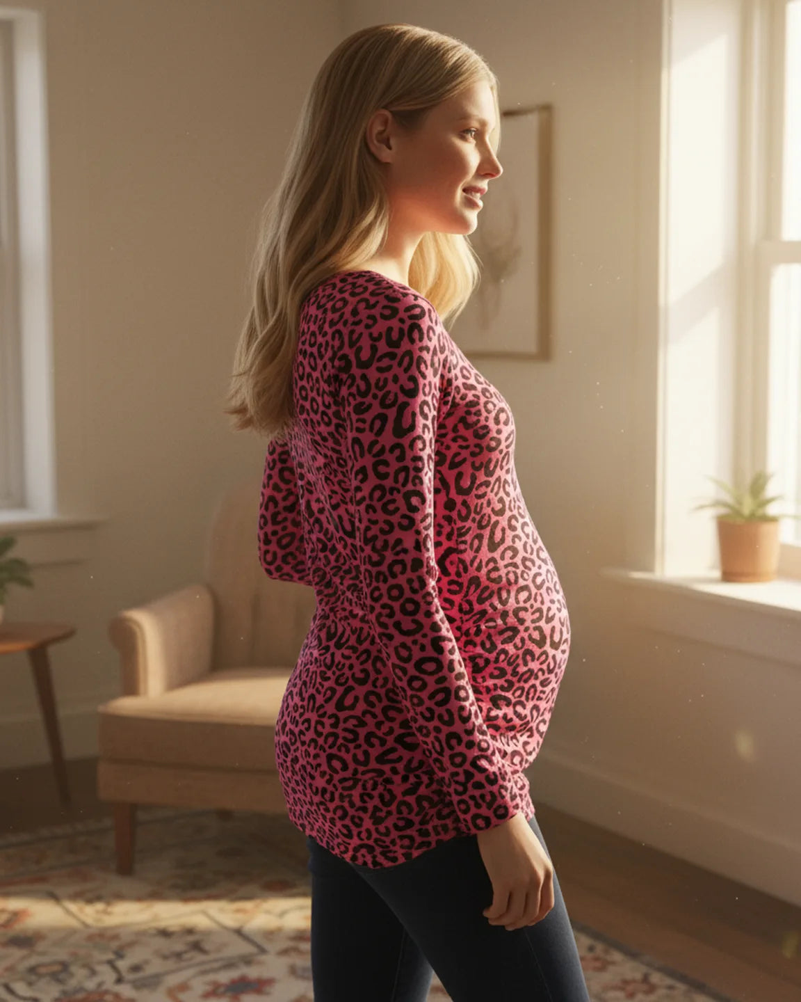 Side-Ruched Leopard Print Maternity Nursing Top