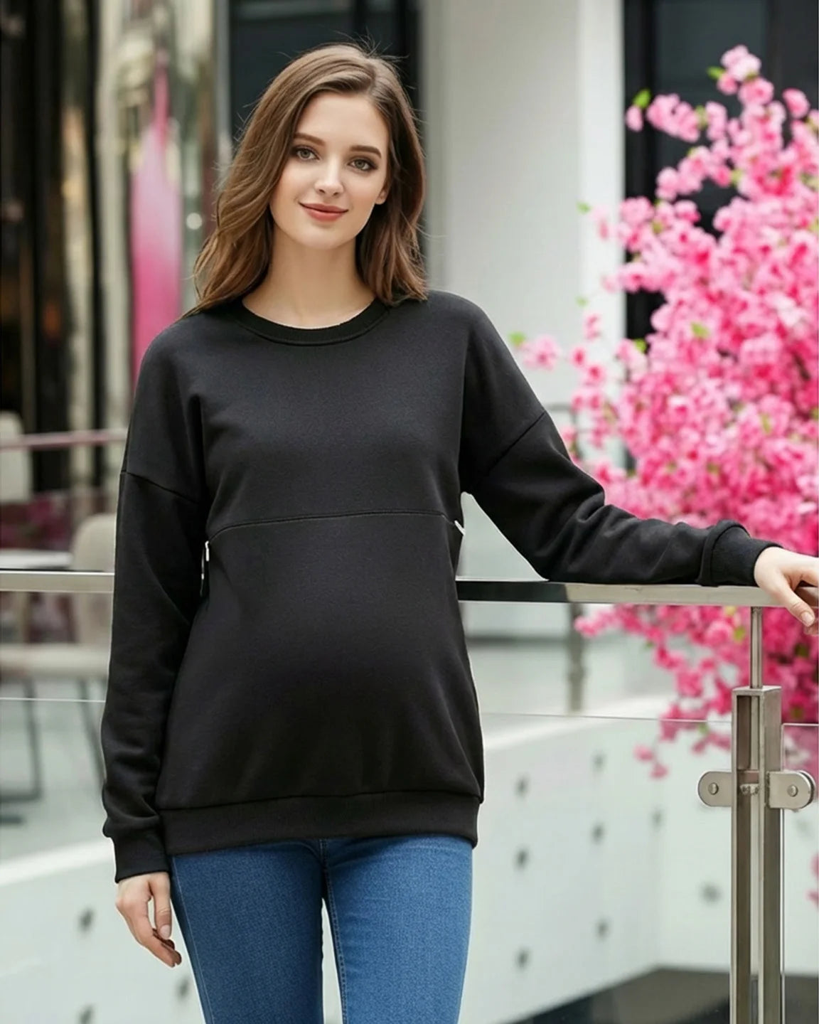 Discreet Zipper Nursing Access Casual Maternity Top
