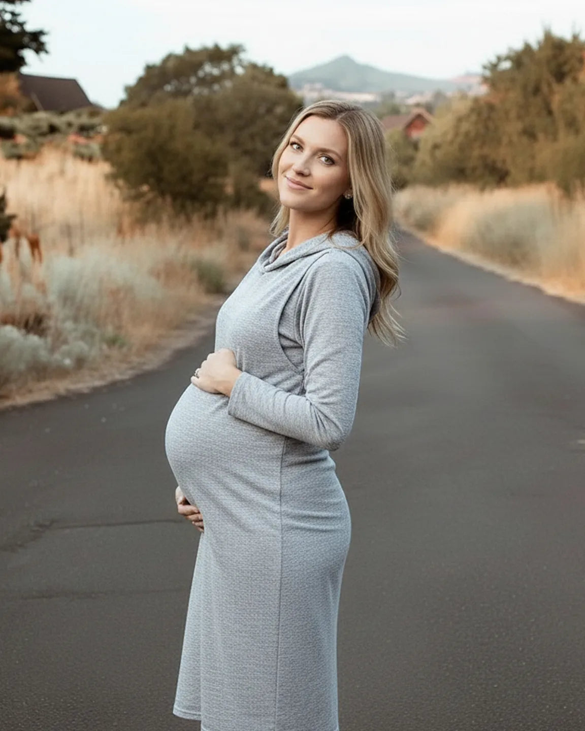 Hooded Side-Access Nursing & Maternity Midi Dress