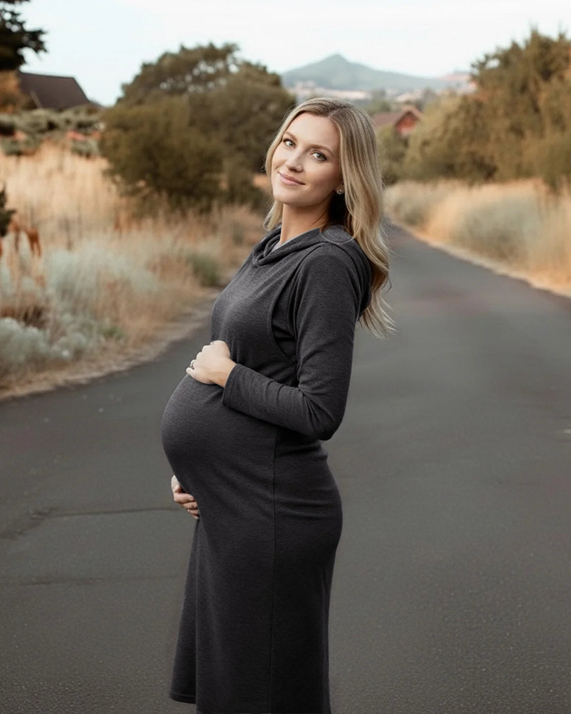 Hooded Side-Access Nursing & Maternity Midi Dress