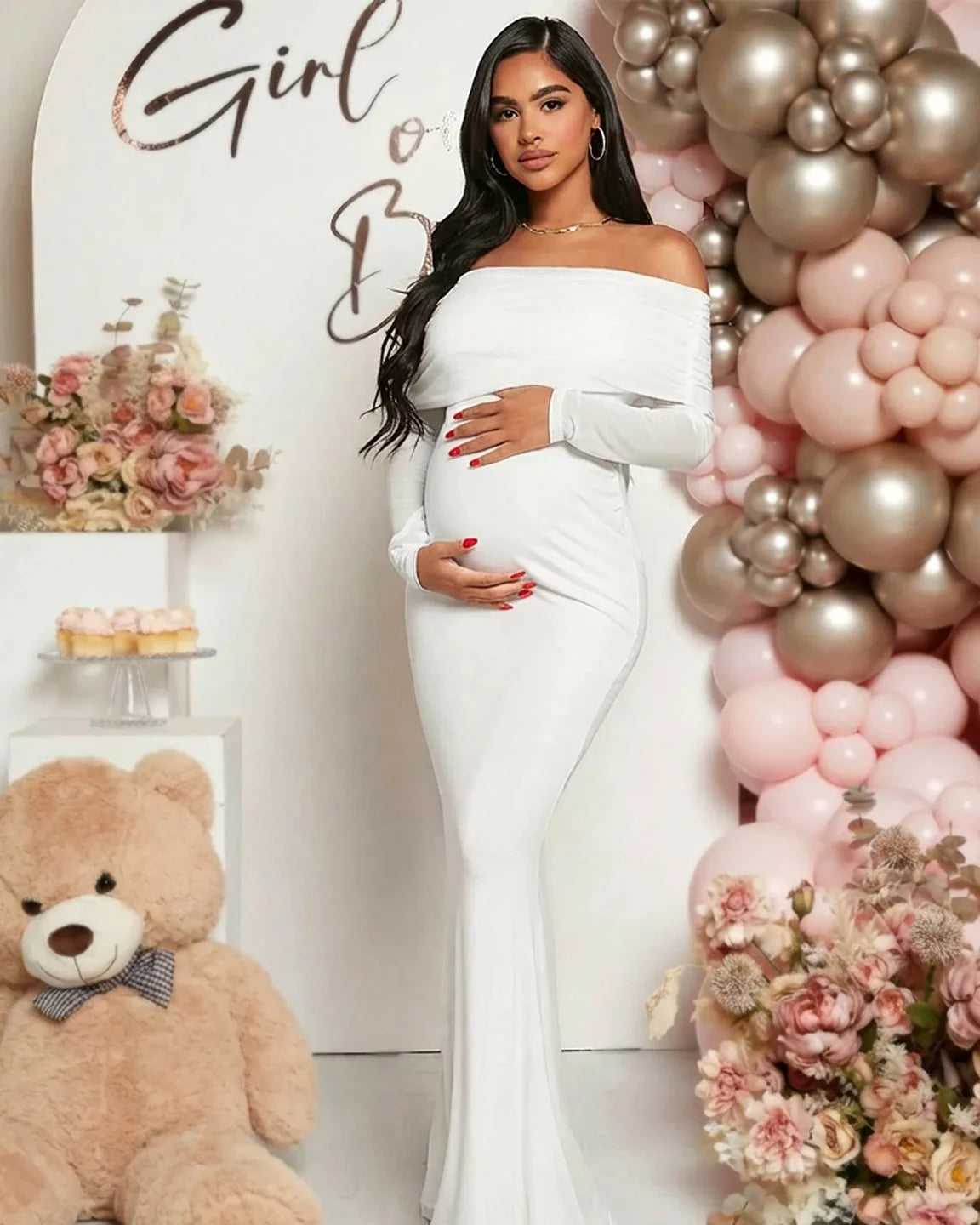 Draped Neck Mermaid Fit Maternity Maxi Dress