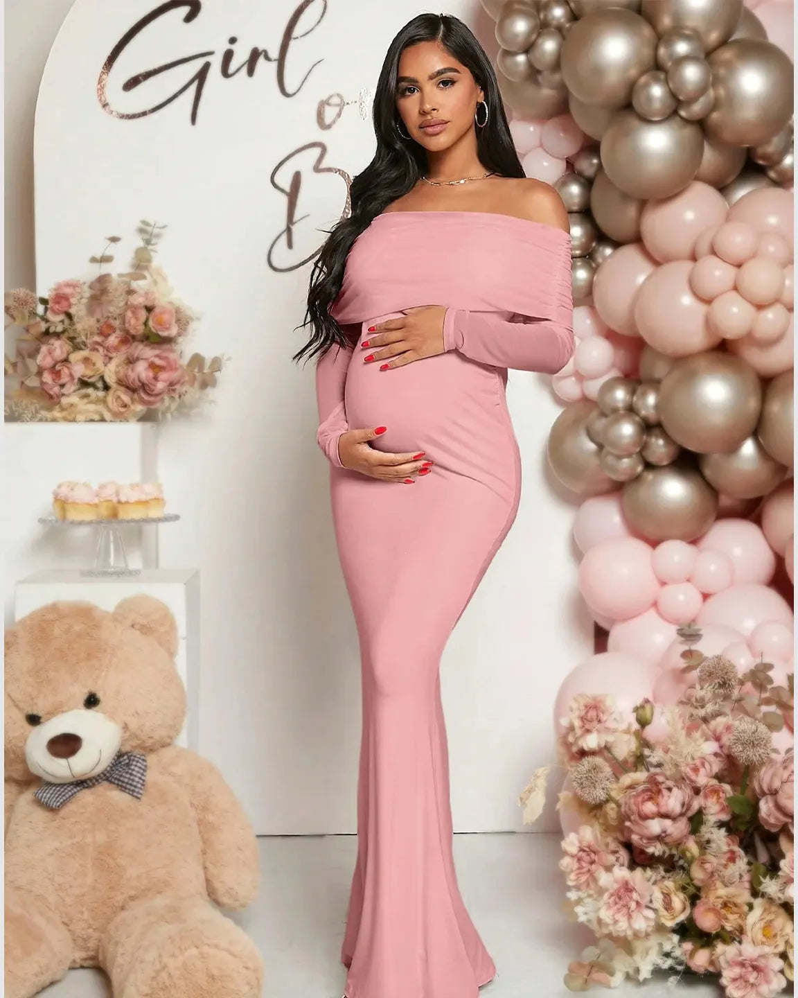 Draped Neck Mermaid Fit Maternity Maxi Dress