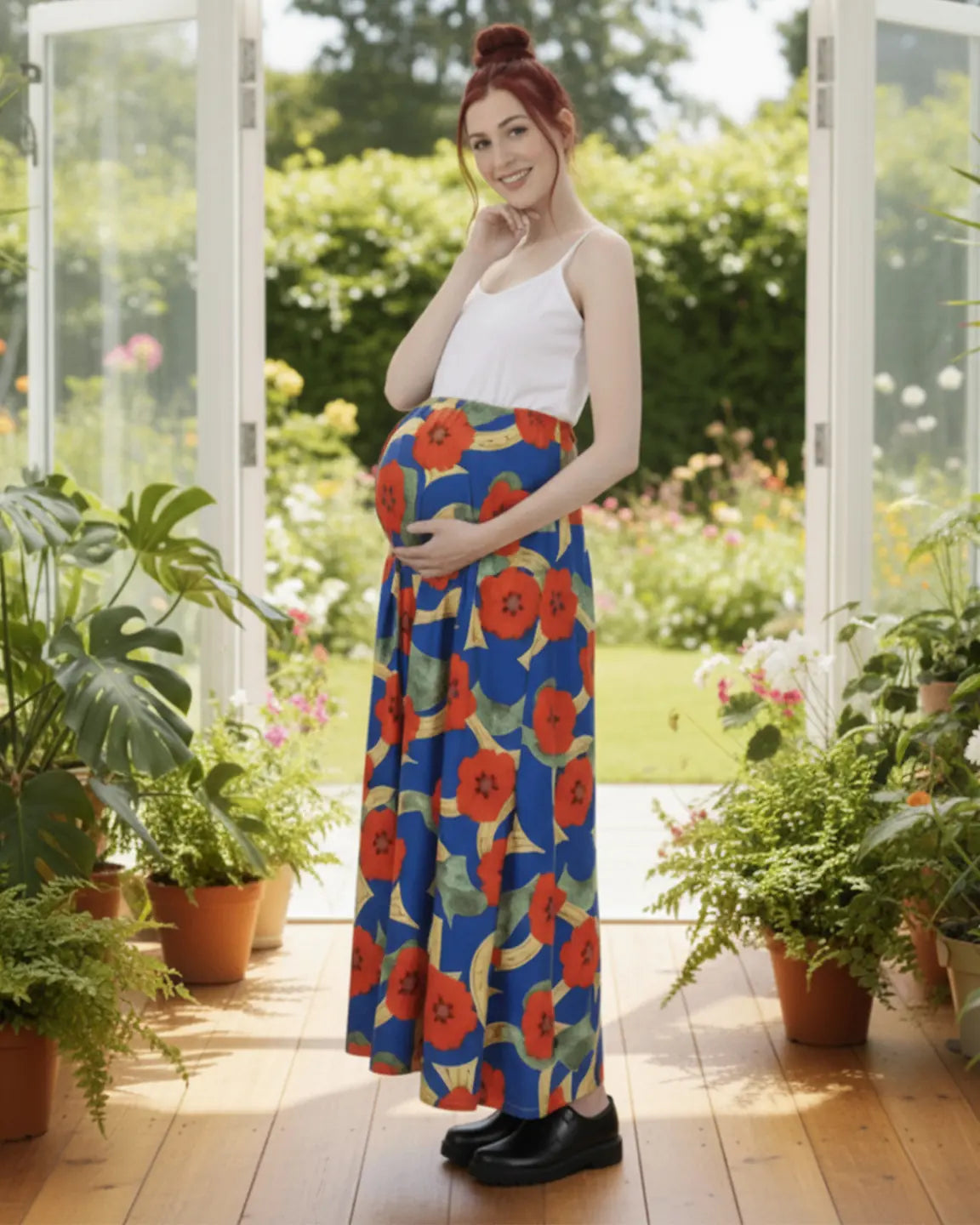 Vibrant Floral Sleeveless Wide-Skirt Maternity Maxi Dress