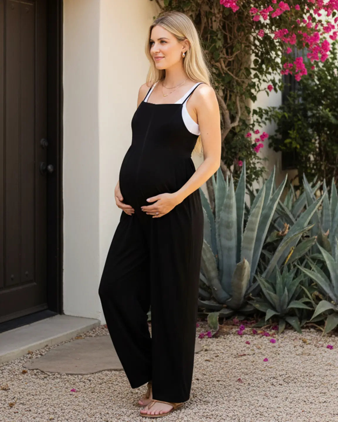 Spaghetti Strap Wide-Leg Maternity Jumpsuit