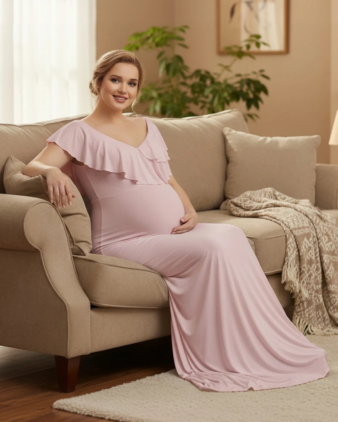 Off-Shoulder Ruffled Bodycon Maternity Maxi Dress