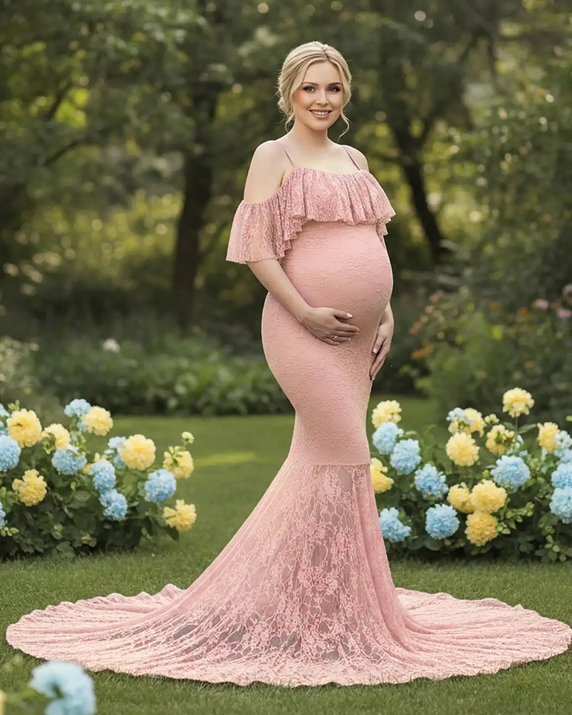 Off-Shoulder Lace Mermaid Maternity Gown