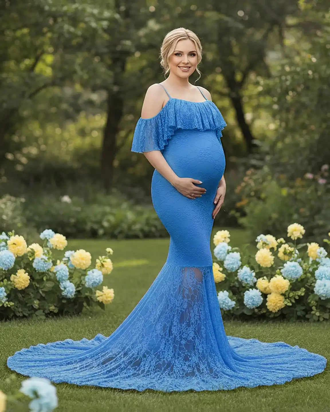 Off-Shoulder Lace Mermaid Maternity Gown