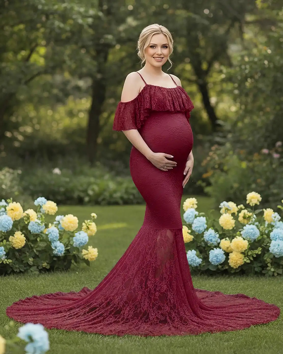 Off-Shoulder Lace Mermaid Maternity Gown