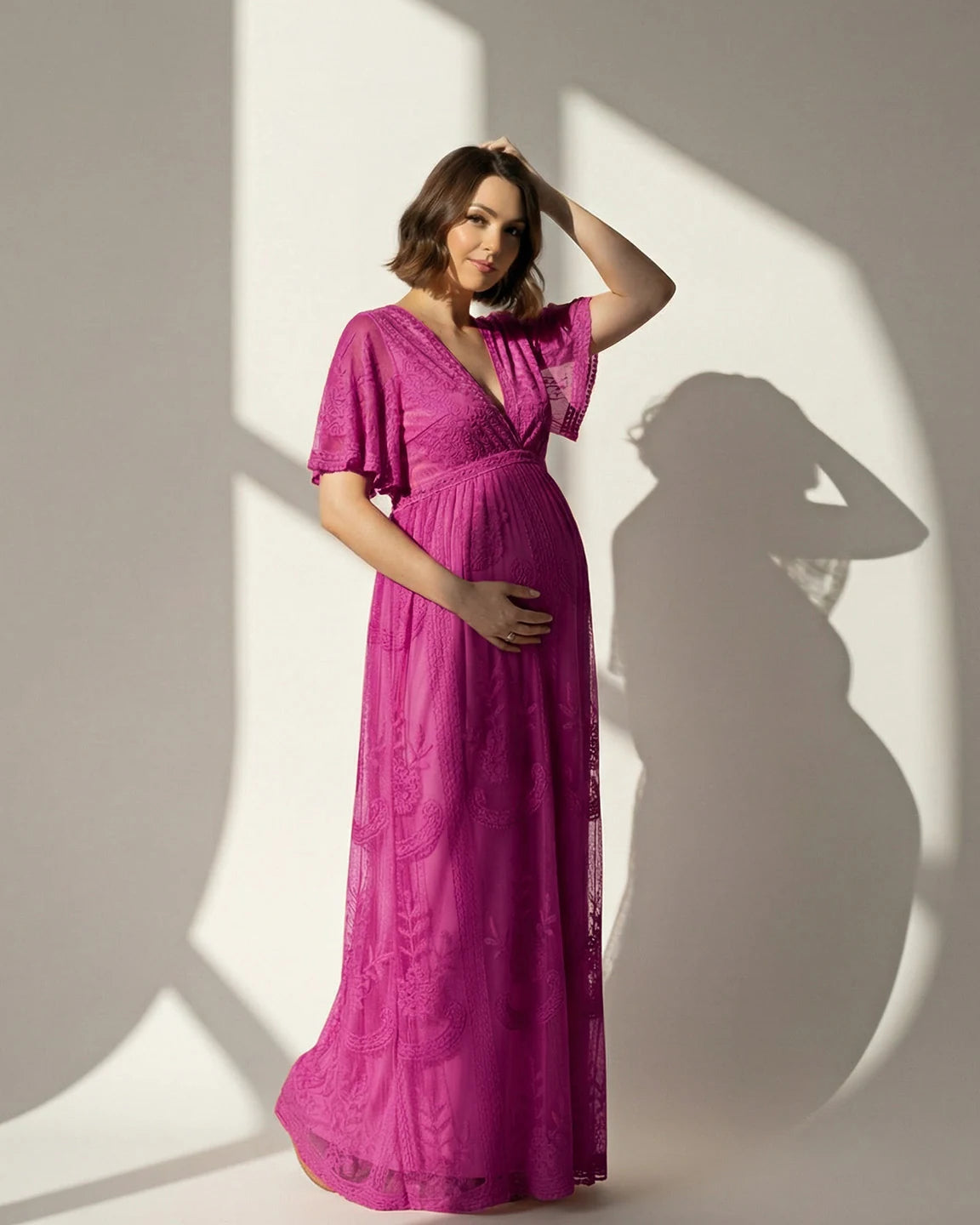 Lace Overlay Boho Maternity Maxi Dress