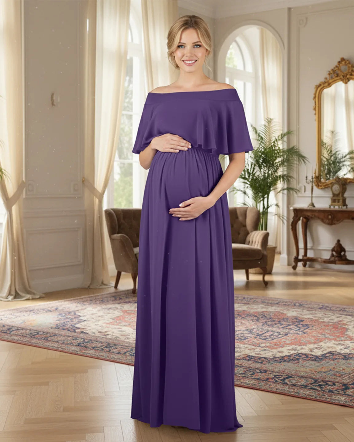 Off Shoulder Bohemian Maternity Photoshoot Dress