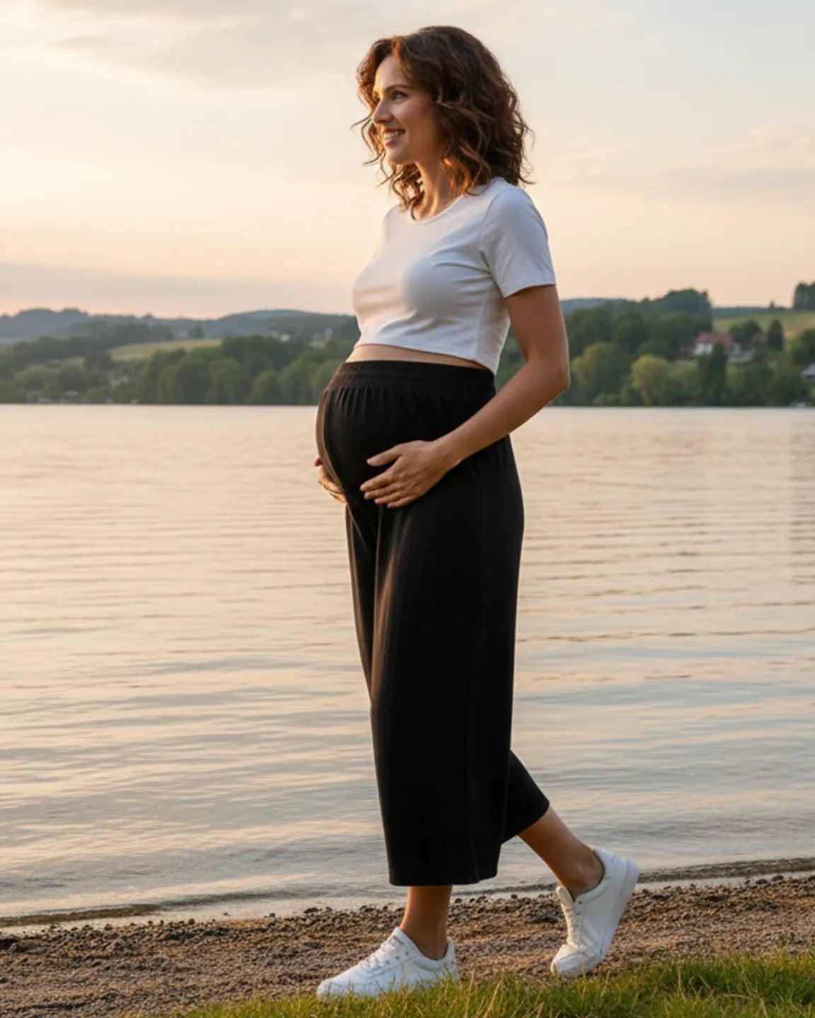 High-Waist Flowy Wide-Leg Maternity Pants