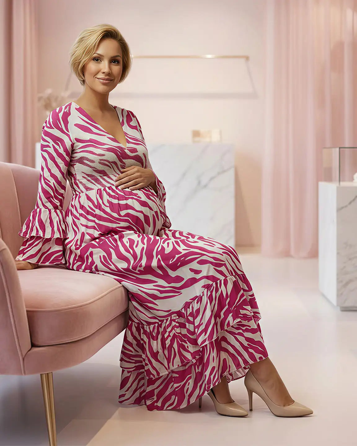 Smocked Waist Boho Maternity Maxi Dress