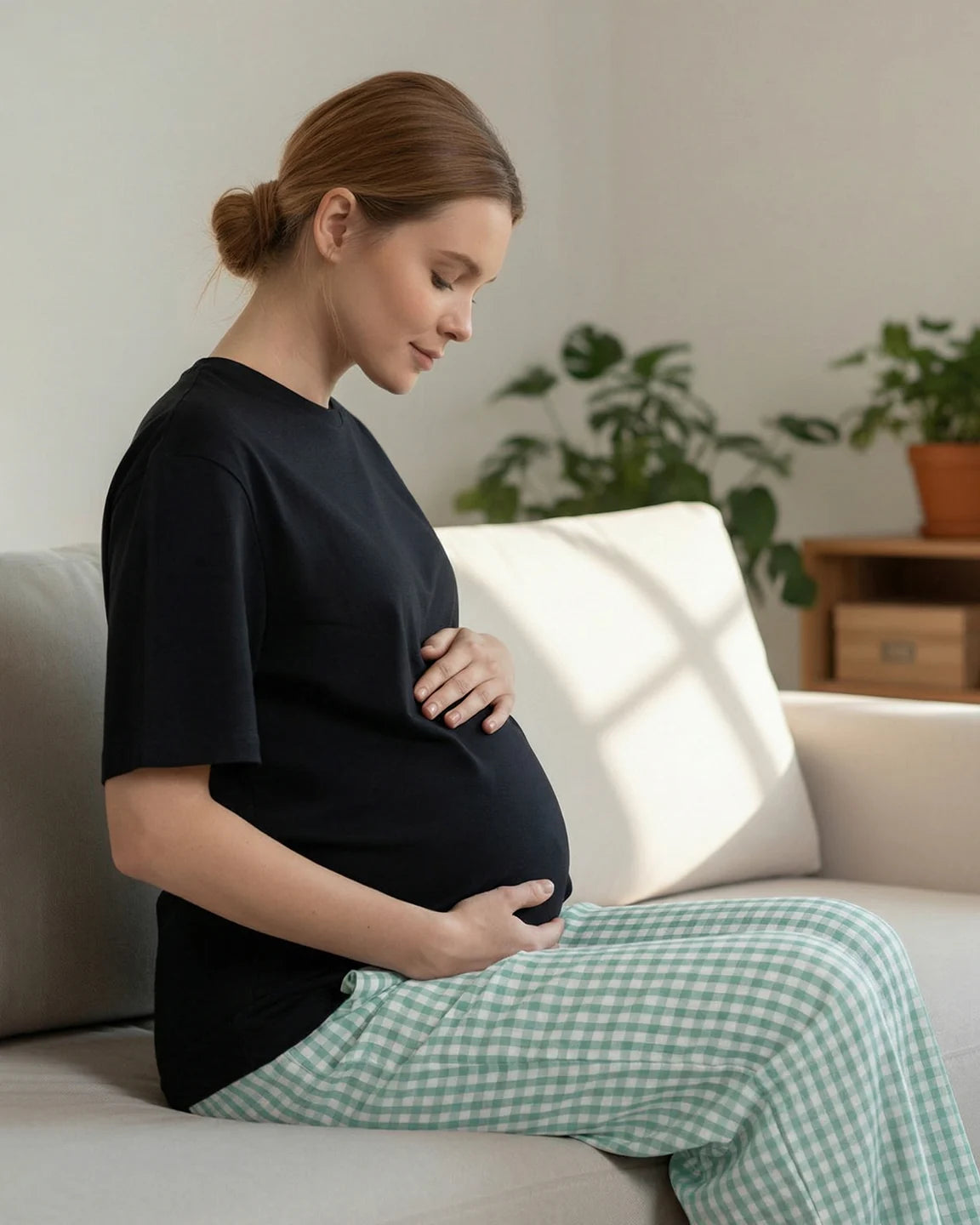 Plaid Print Wide-Leg Maternity Trousers