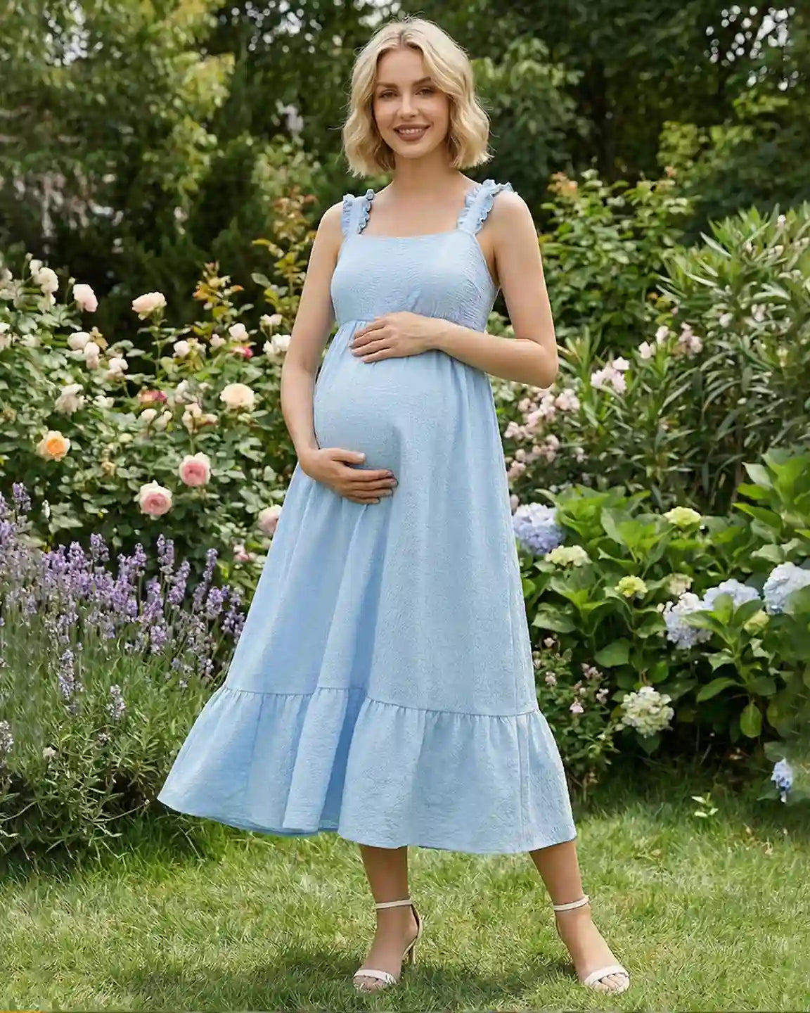 Ruffled Strap Romantic Maternity Maxi Dress