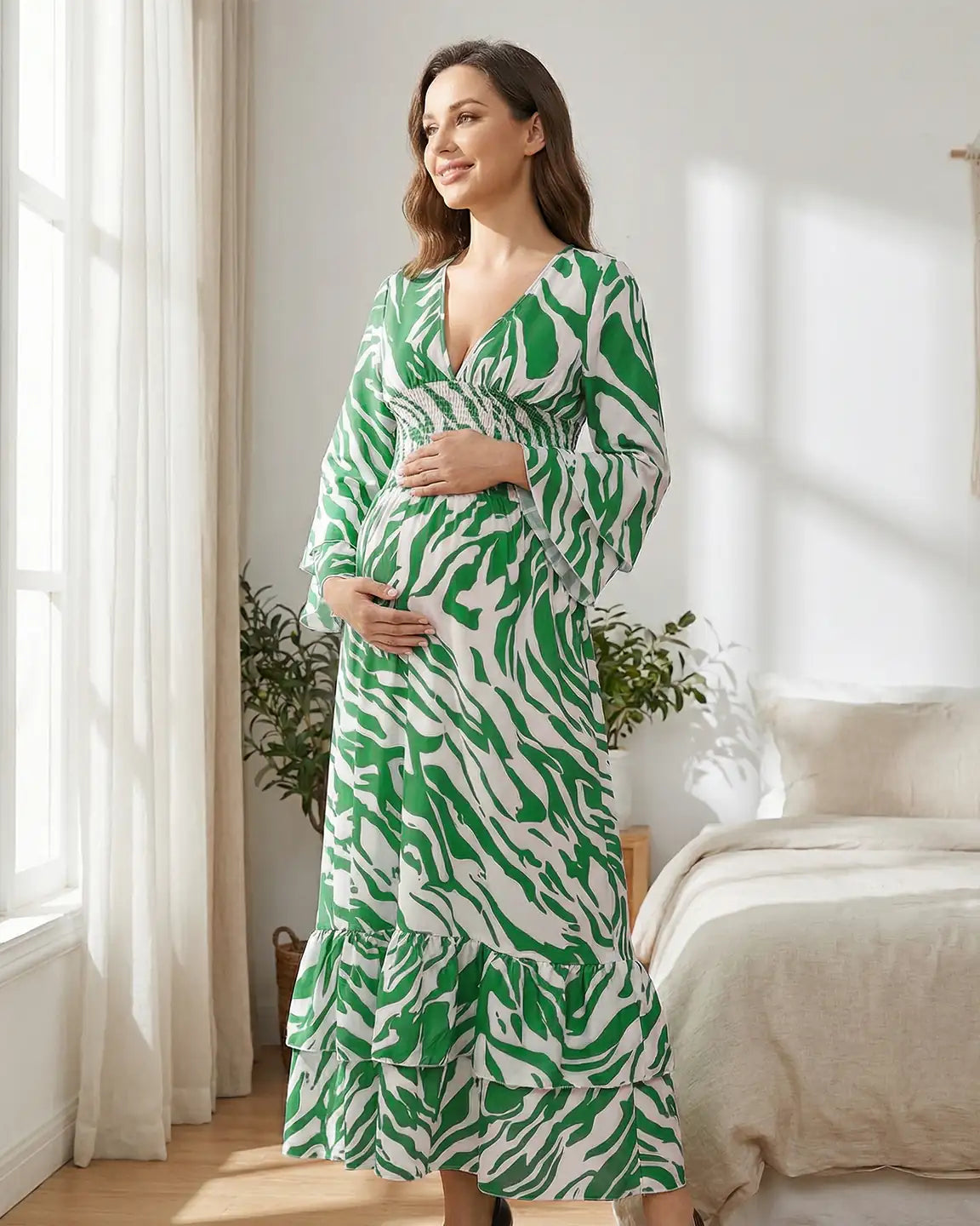 Bell Sleeve Loose Fit Maternity Maxi Dress