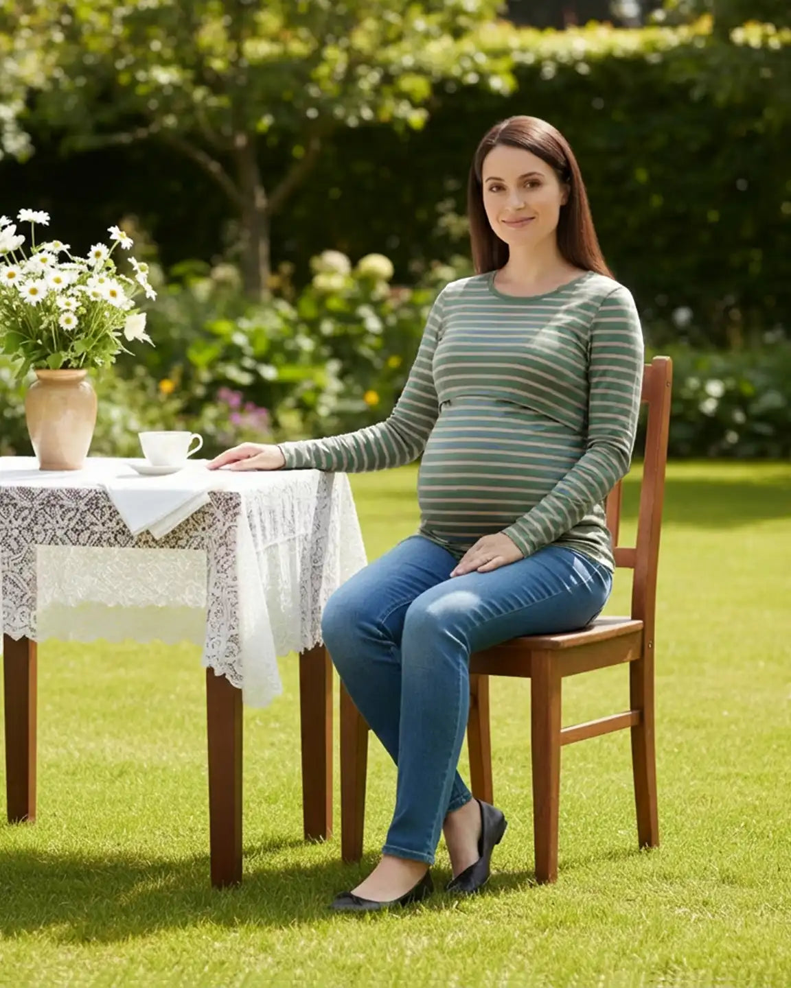 Striped Print Relax Fit Maternity & Nursing Top