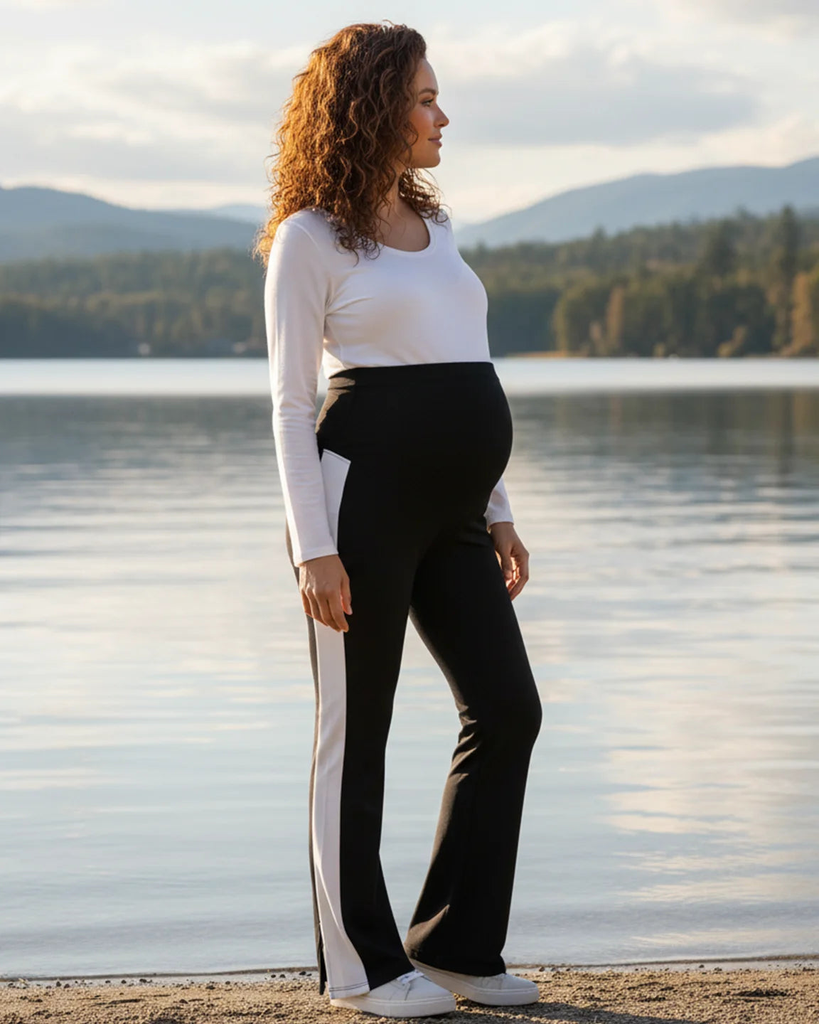 Slitted Side Hem Flared Maternity Pants