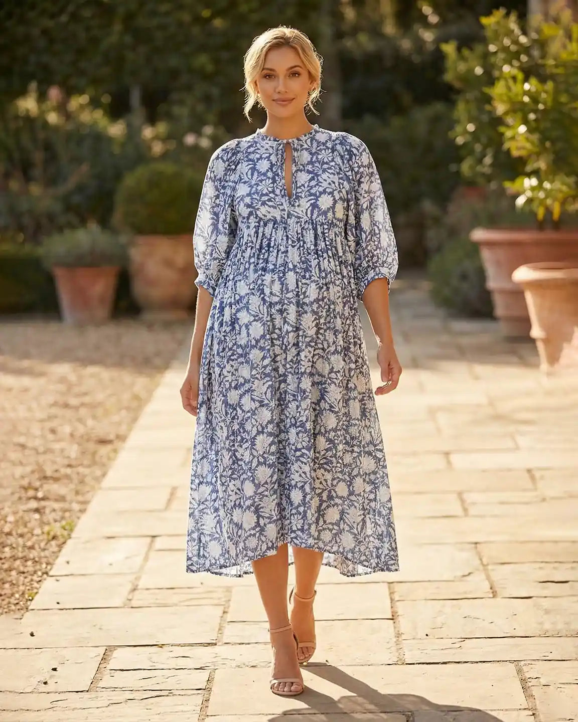 Gathered Shoulder Floral Loose Fit Maternity Midi Dress