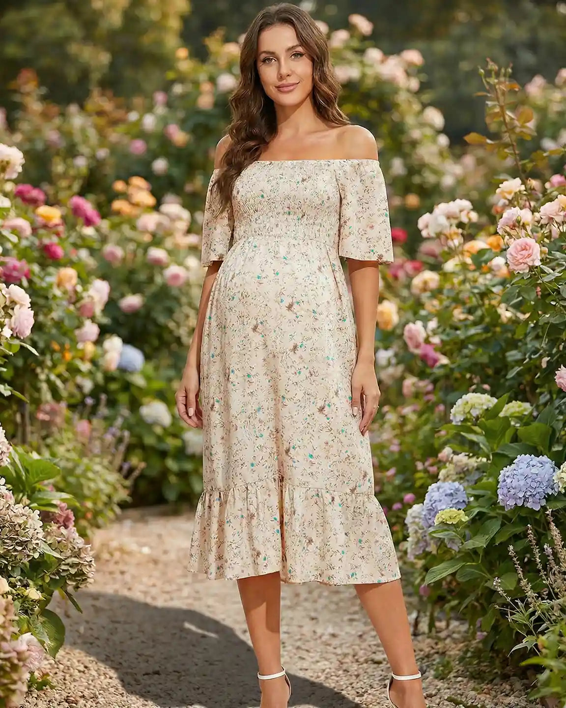 Off Shoulder Floral Maternity Summer Dress