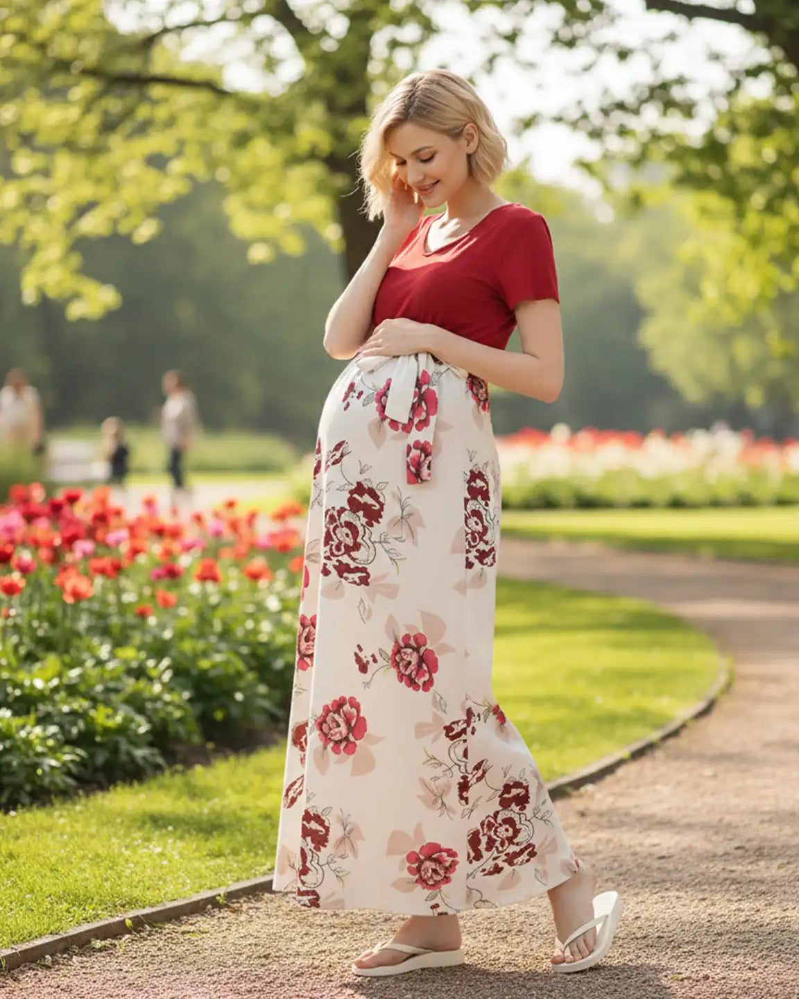 Tie Waist Floral Maternity Maxi Dress